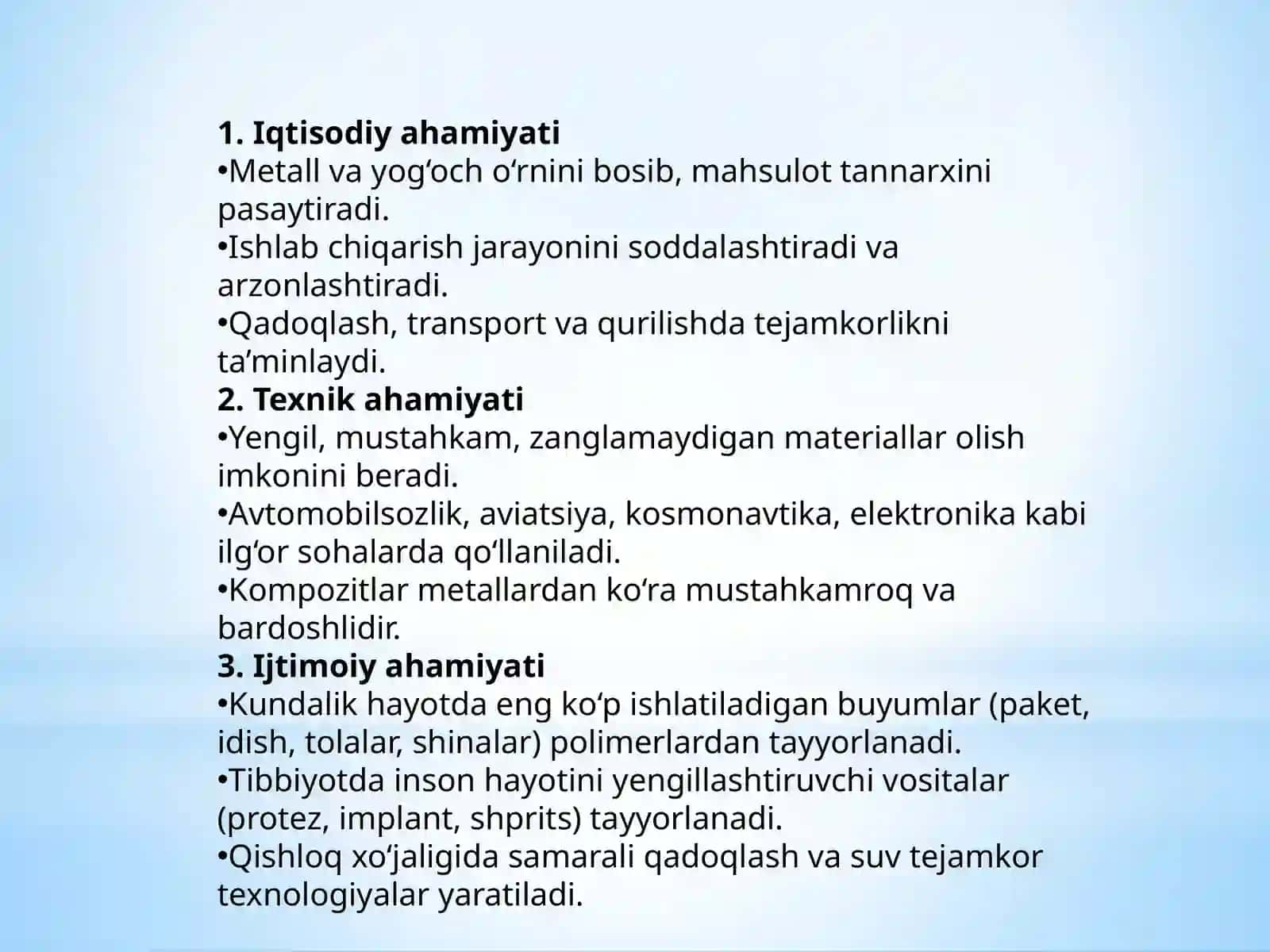 3-mavzu: Polimerlar vakompozitlarining ahamiyati 2