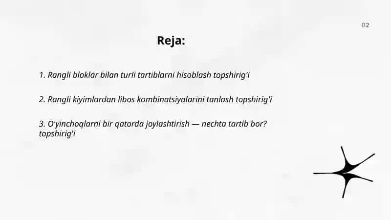 1-sinfda EGMA xalqaro baholash dasturida “ Kombinatorika “ elementlari mazmun sohasiga oid topshiriqlar 2