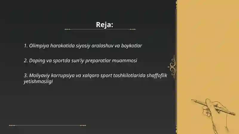 Xalqaro sport va olimpiya harakatining dolzarb muammolari 2