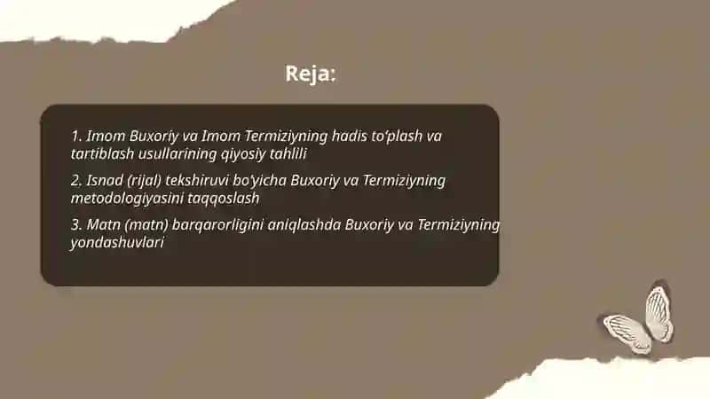 Imom Buxoriy va Imom Termiziyning hadis ilmiga qoʻshgan hissalarini qiyoslash tahlili 2