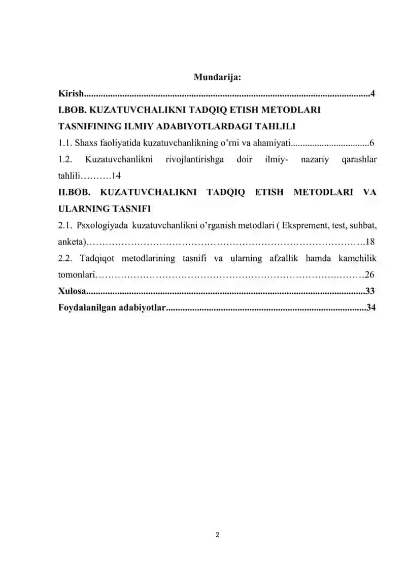 Kuzatuvchalikni tadqiq etish metodlari tasnifi 2