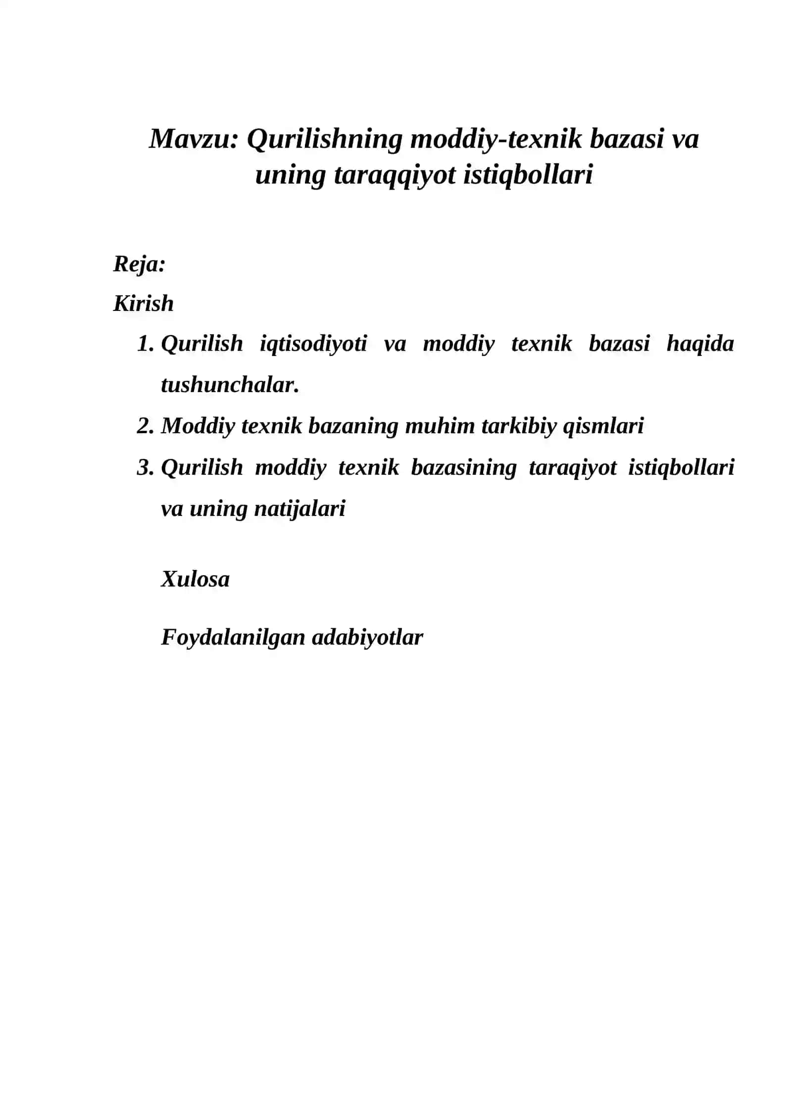 Qurilishning moddiy-texnik bazasi va uning taraqqiyot istiqbollari 2