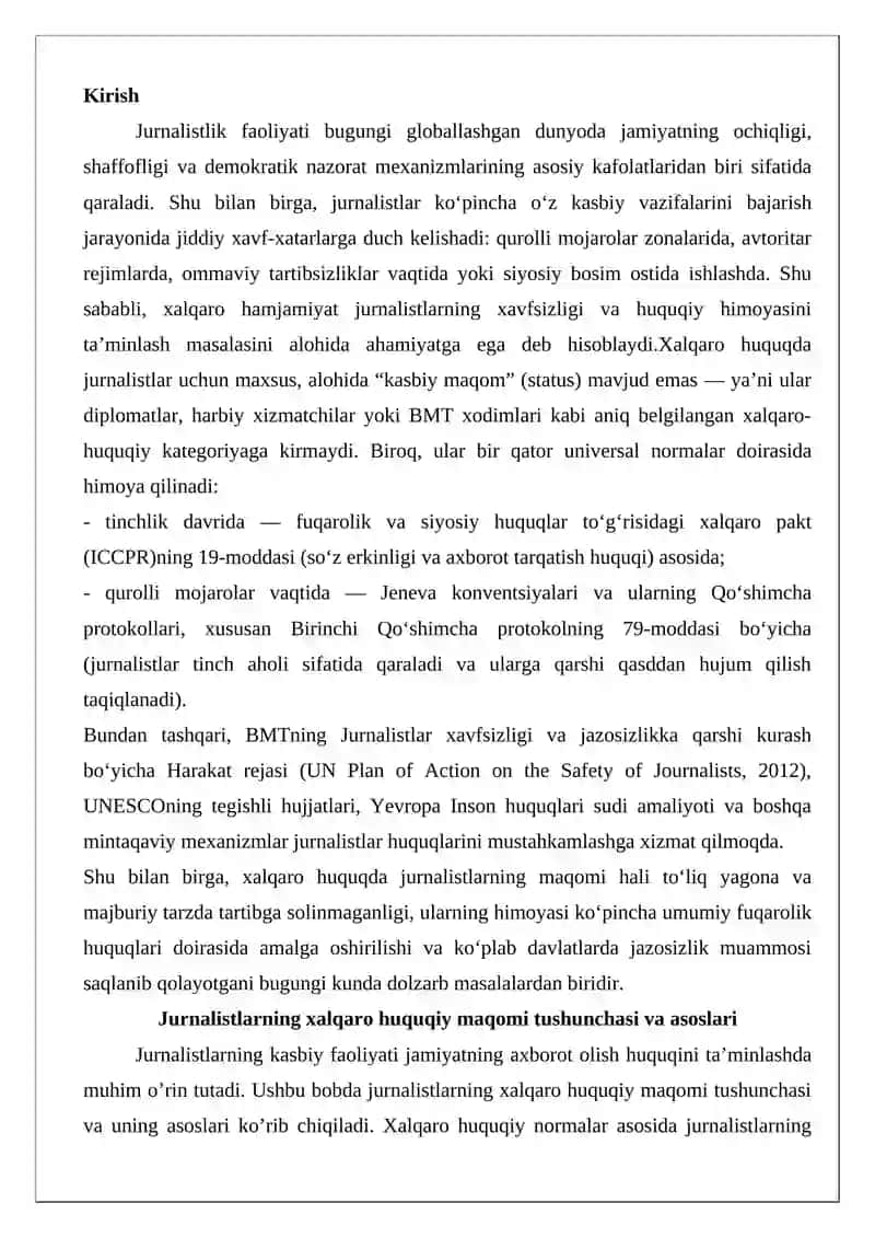 Jurnalistlarning xalqaro huquqiy maqomi 2