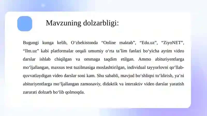 ELEMENTAR MATEMATIKADAN ABITURIYENTLAR UCHUN VIDEO DARSLAR 2