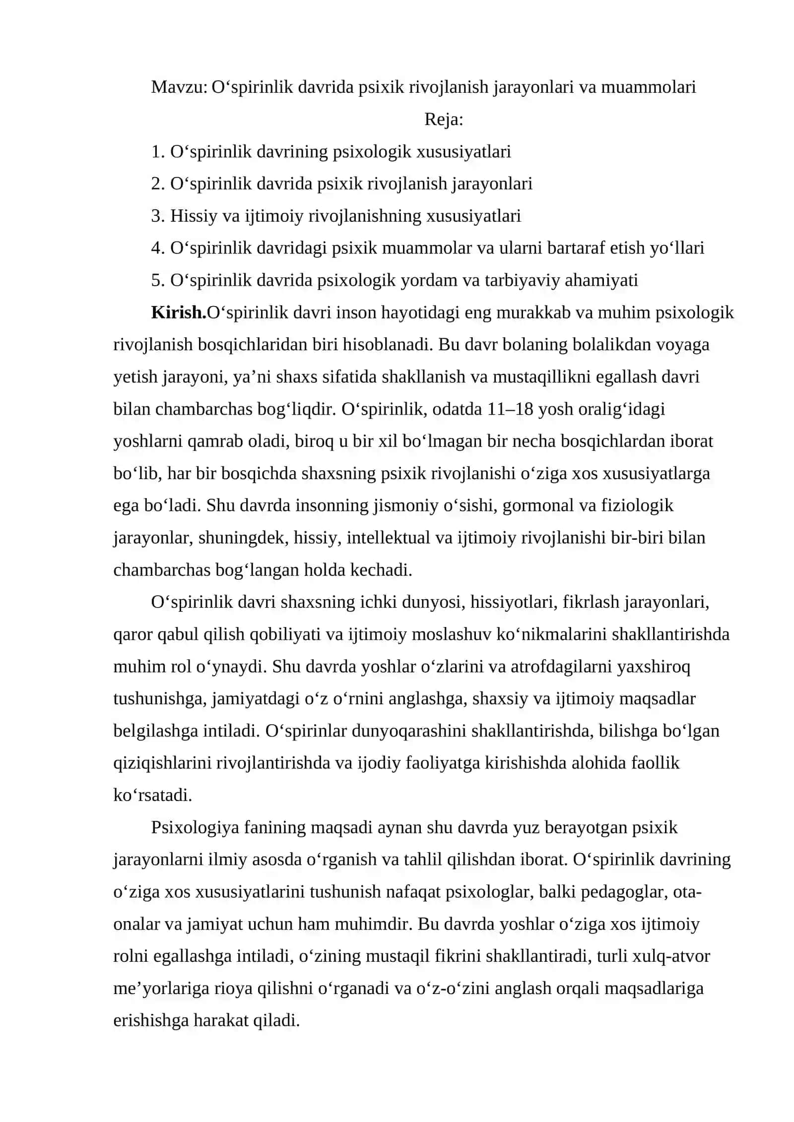 O‘spirinlik davrida psixik rivojlanish jarayonlari va muammolari 2