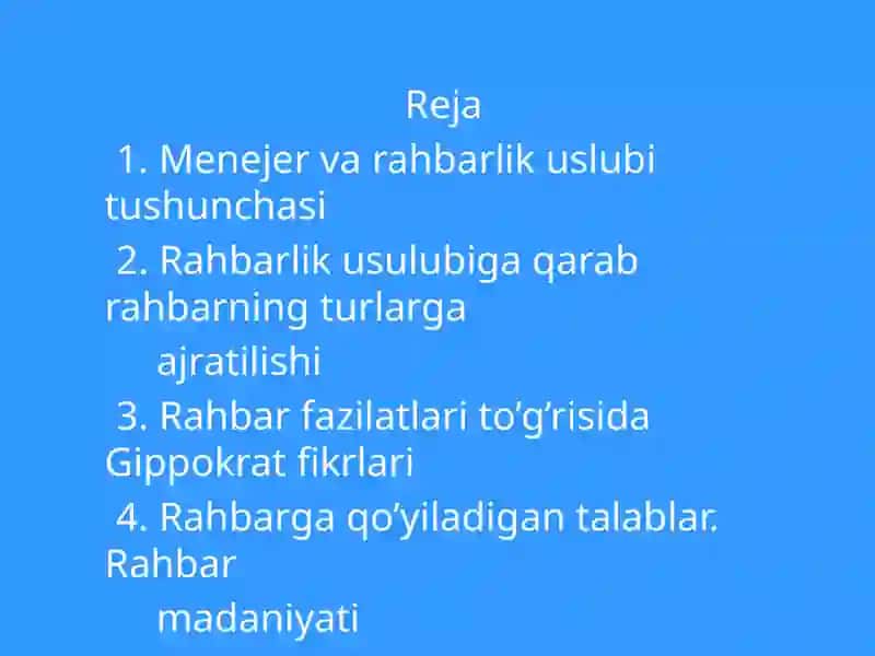 Menejerni Rahbarlik uslubi va boshqarishda gio'rni 2