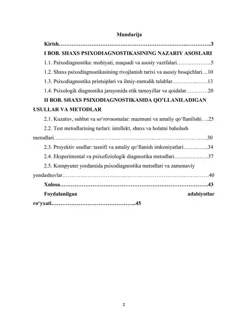 Shaxs psixodiagnostikasida qo’llaniladigan metodikalar tasnifi. 2