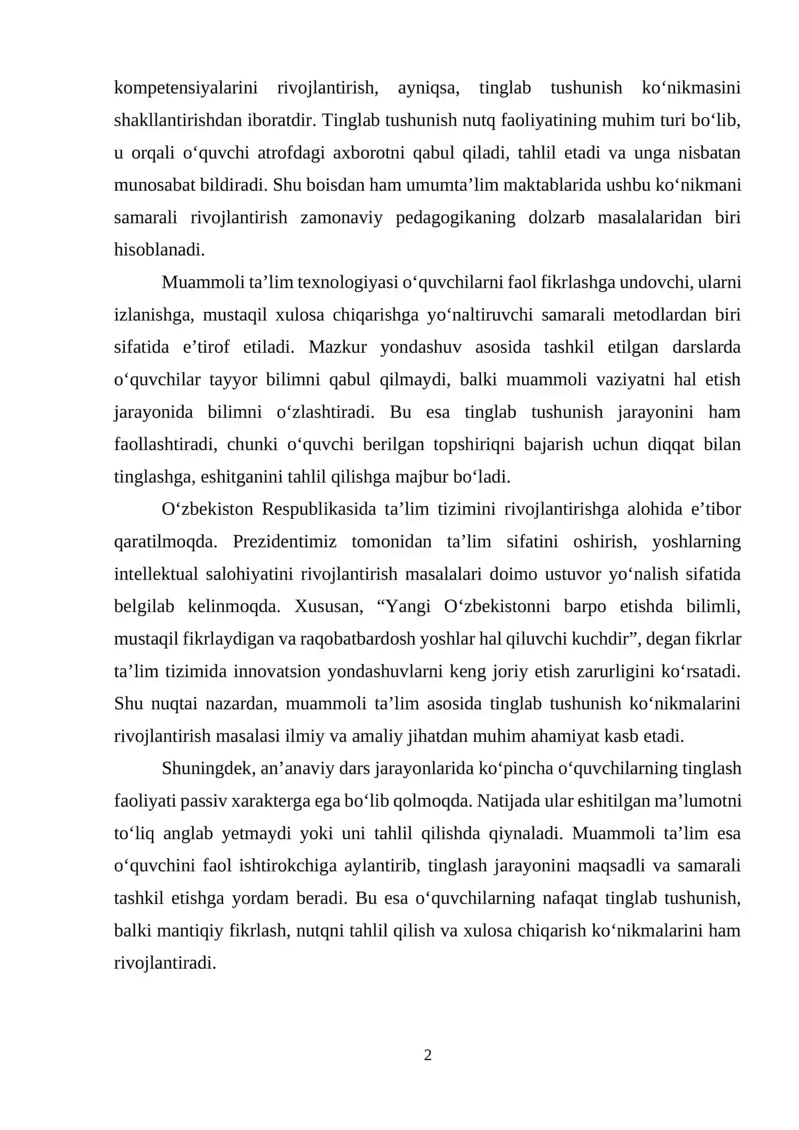 O‘QUVCHILARDA TINGLAB TUSHUNISH KO‘NIKMASINI SHAKLLANTIRISHNING NAZARIY-METODOLOGIK ASOSLARI 2