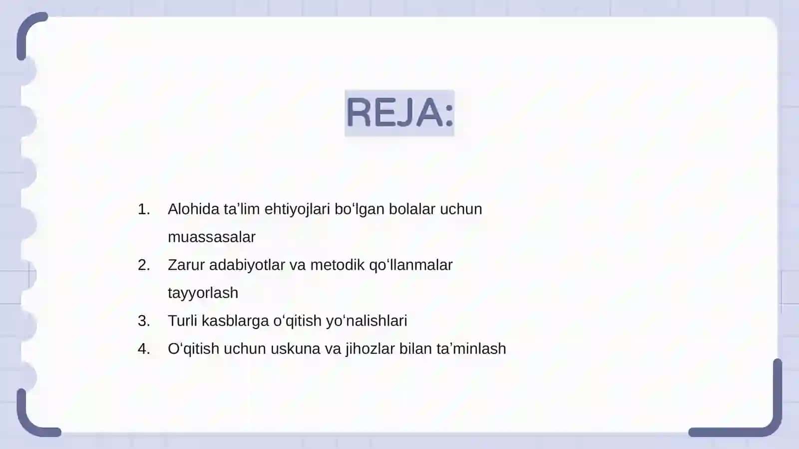 Alohida taʼlim ehtiyojlari boʻlgan bolalar oʻqitiladigan taʼlim muassasalari zarur adabiyotlar metodik qoʻllanmalar 2