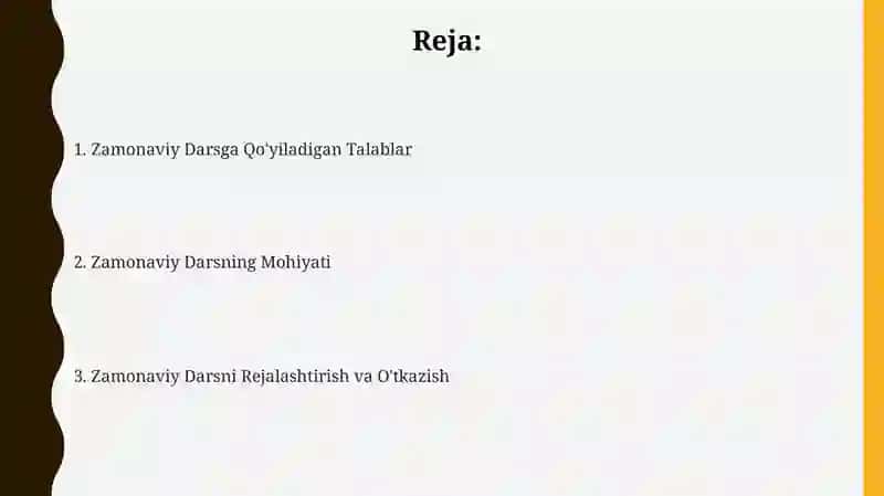 Zamonaviy Dars va unga Qo'yiladigan Talablar 2