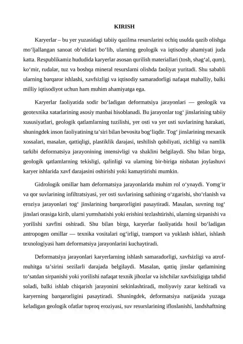 RESPUBLIKA KARYERLARIDA SODIR BO'LUVCHI DEFFORMATSIYA JARAYONLARINI TAHLIL QILISH 2