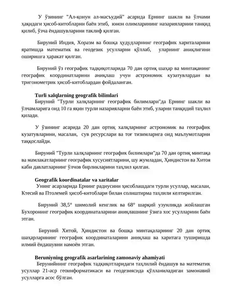Abu Rayhon Beruniy asarlarida tarixiy geografik fikrlar tavsifi 2