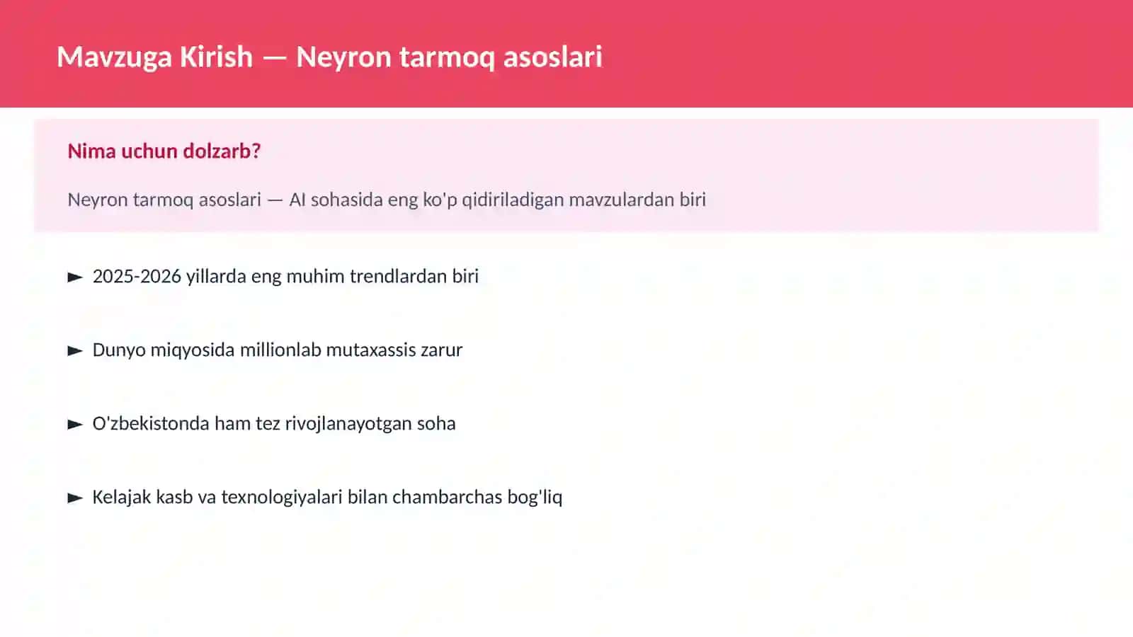 Neyron tarmoq asoslari 2