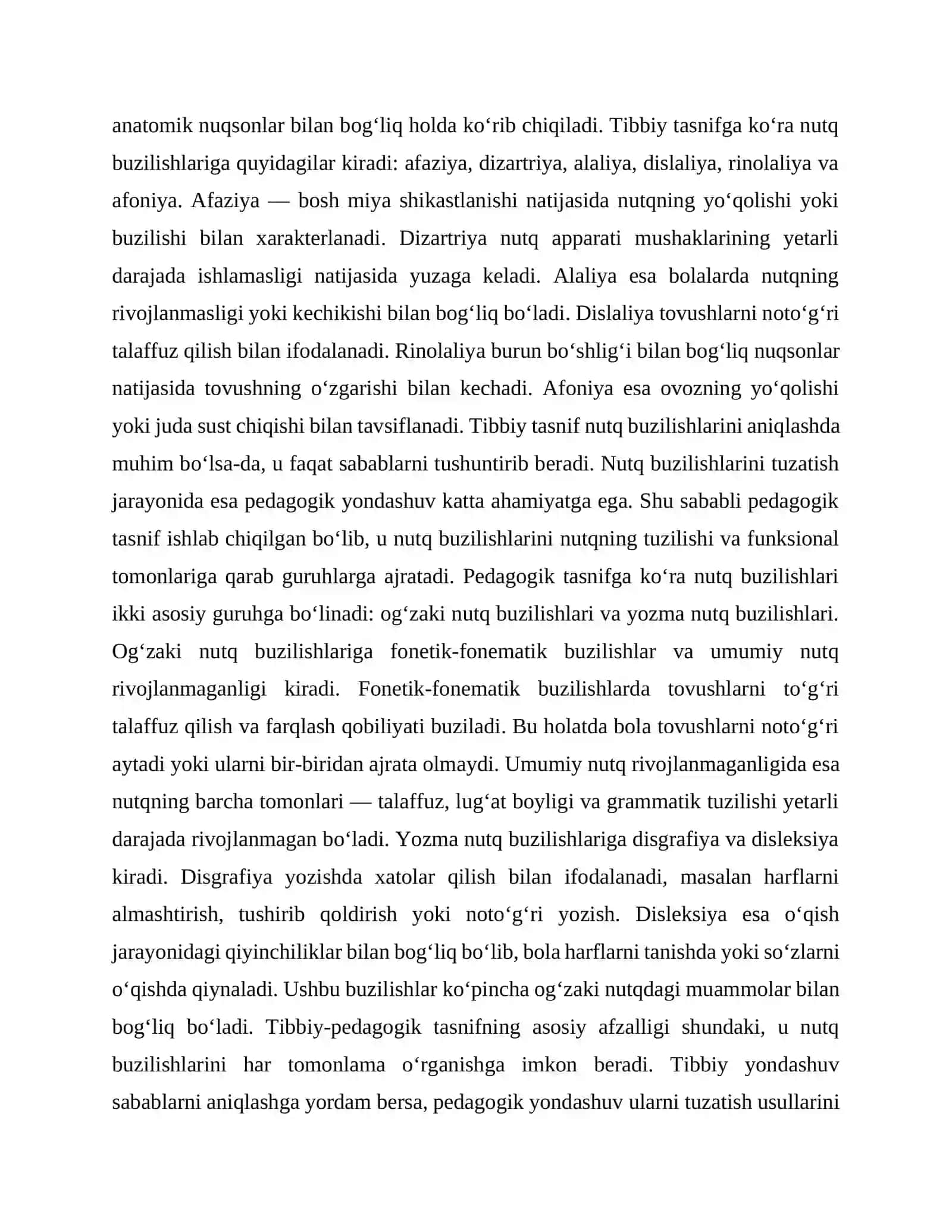 NUTQ BUZILISHLARINI TASNIFLASH (TIBBIY-PEDAGOGIK TASNIF) 2