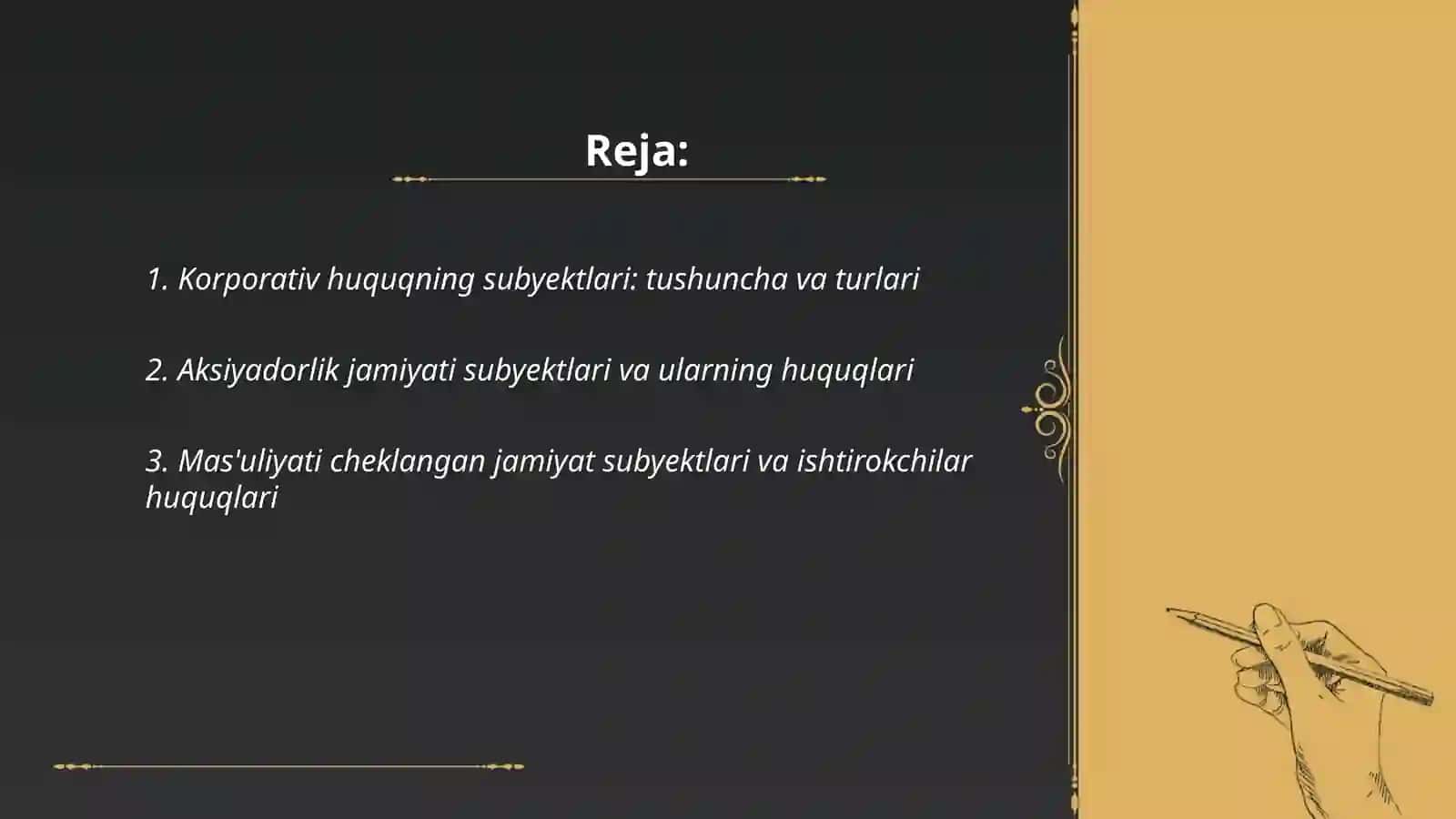 Korporativ hugugning subyektlari va obyektlari 2