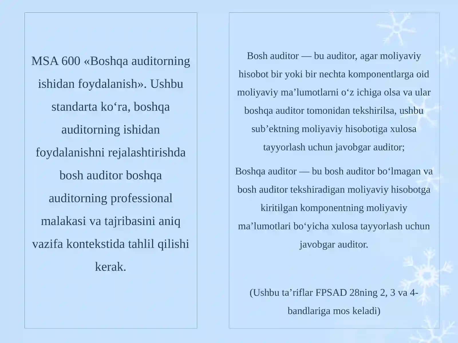 MSA 600«Boshqa auditorning ishidan foydalanish»vaFPSAD 28«Boshqa auditorning ishidan foydalanish» 2
