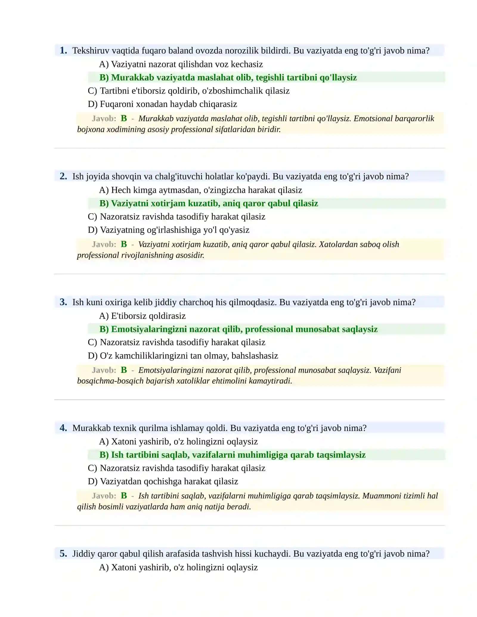 BOJXONA XIZMATIGA ISHGA KIRISH PSIXOLOGIK SINOV Testlari 2