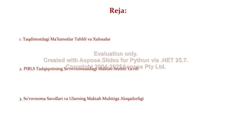 PIRLS tadqiqotida soʻrovnomalarning qamrov doirasi maktab muhitini taqdimotlar orqali yoritish 2