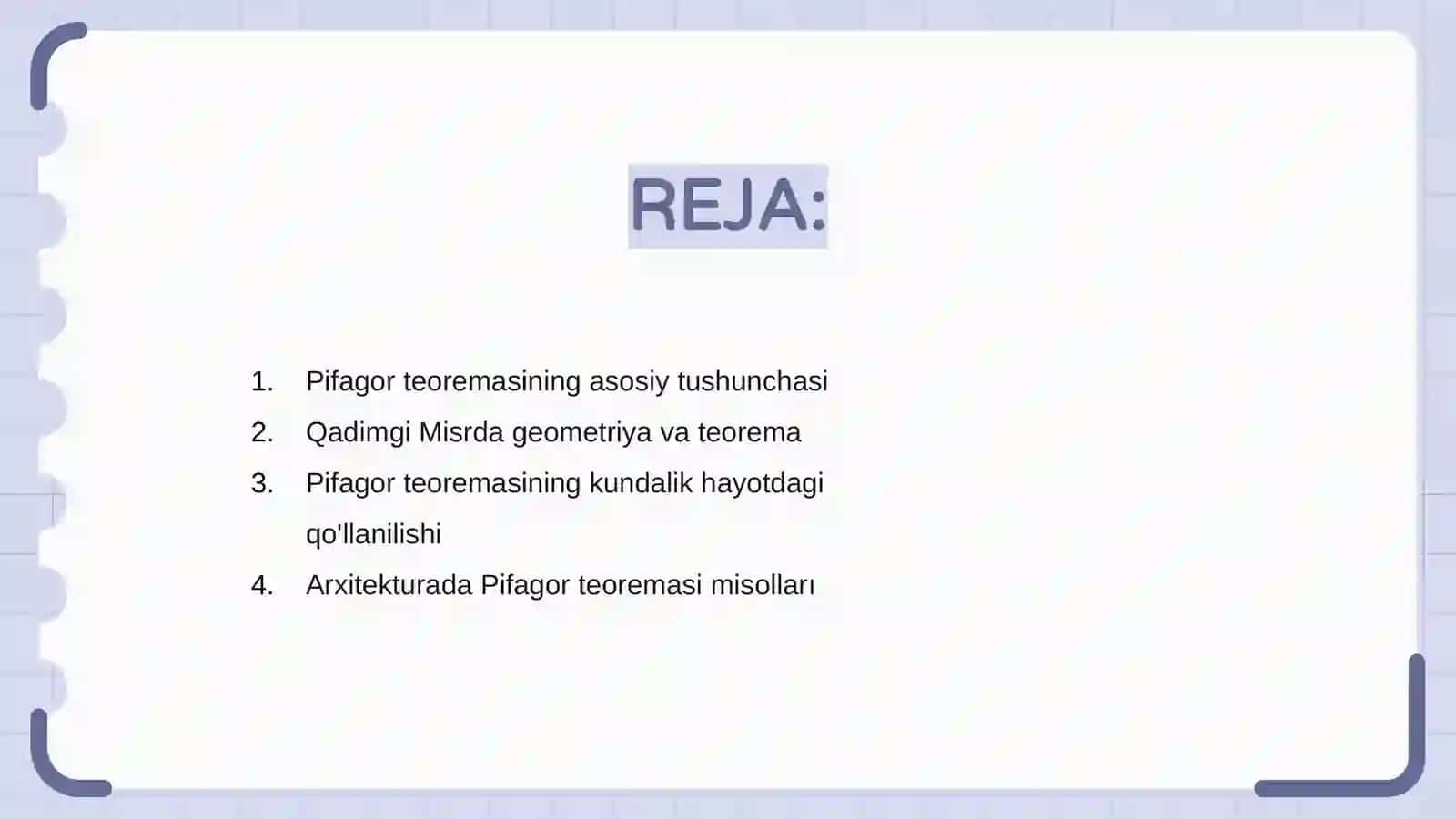 Pofagor teoremasining real hayotdagi isbotlari 2