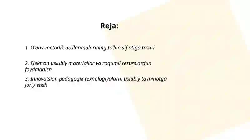 Oʻquv-metodik qoʻllanmalarining taʼlim sif atiga taʼsiri 2