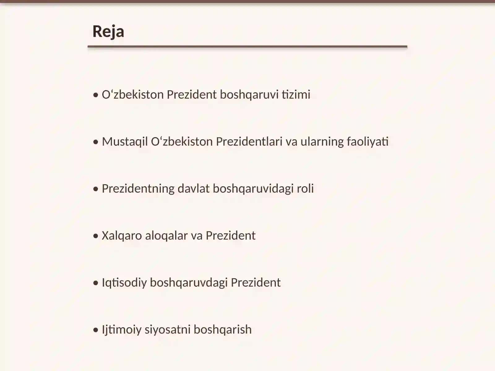 Mustaqil O‘zbekiston Prezident boshqaruviga oid ma’lumotlar 2