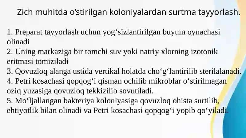 Mikrob kulturasidan surtma tayyorlashtexnikasi 2