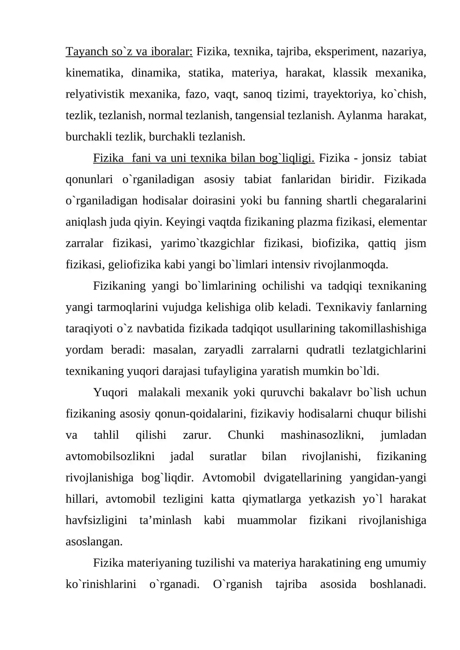 Fizika fani va uni boshqa fanlar bilan bog`liqligi 2