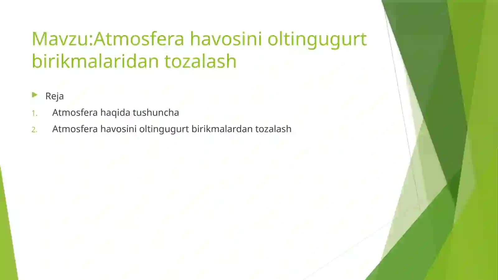 Atmosfera havosini oltingugurt birikmalaridan tozalash 2
