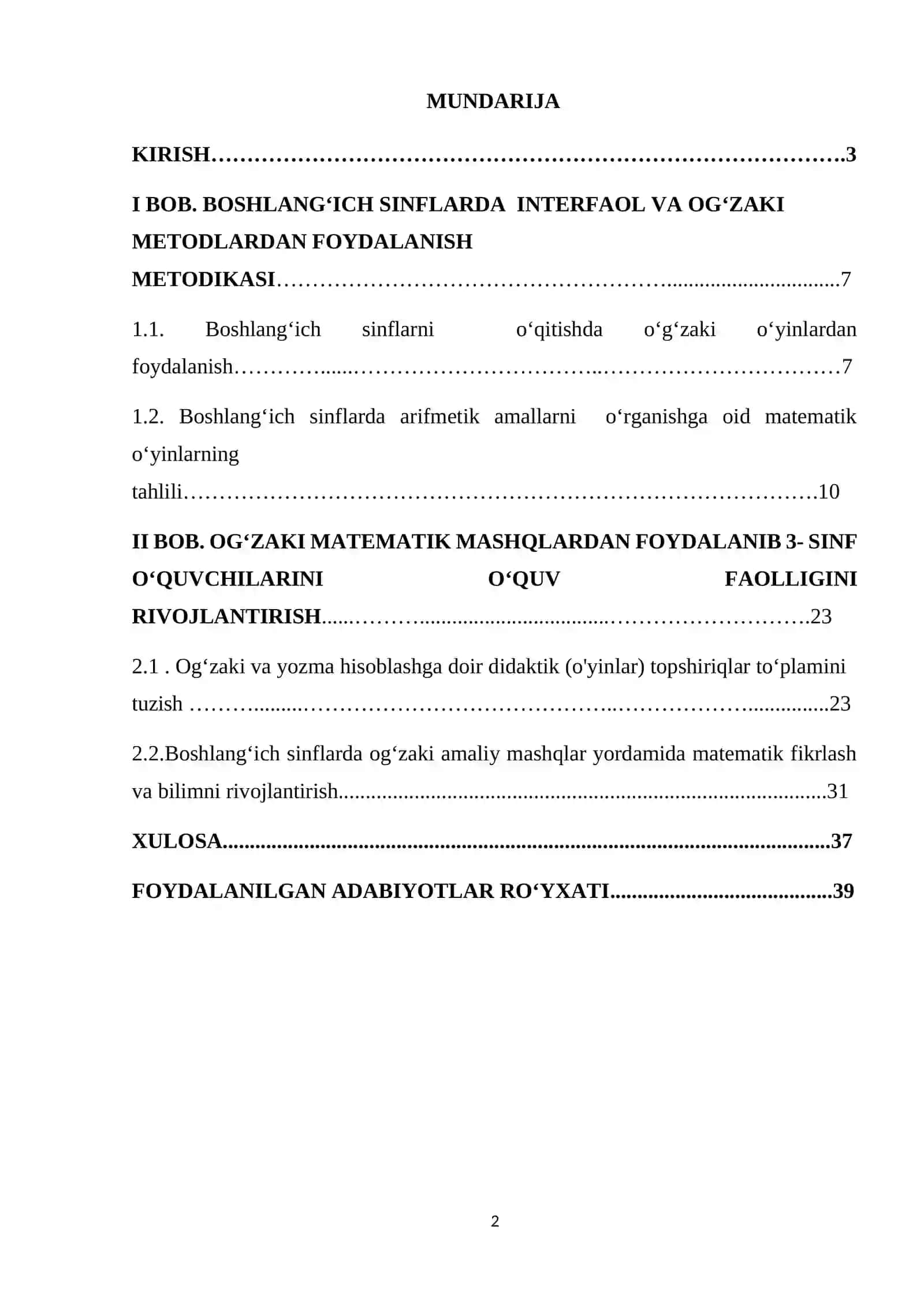 OG’ZAKI MATEMATIK MASHQLARDAN FOYDALANIB 4-SINF O‘QUVCHILARINI O’QUV FAOLLIGINI RIVOJLANTIRISH 2