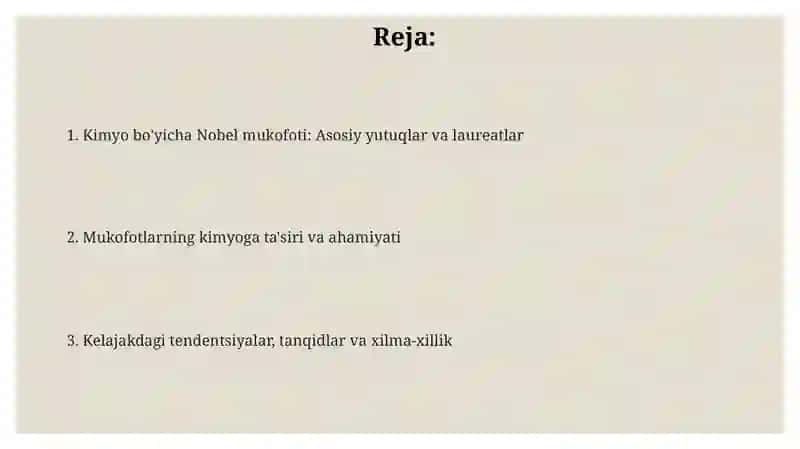 Kimyo sohasida Nobel mukofoti sovrindorlari va yutuqlari 2