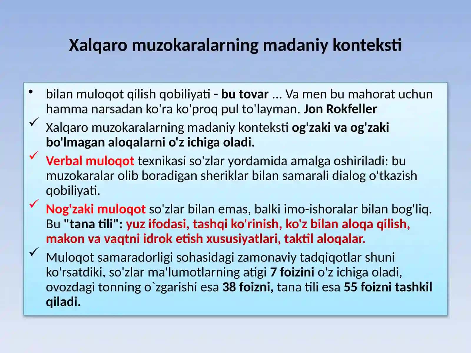 Muzokaralar jarayonida muloqot madaniyati:verbalvanon-verbalmuloqotning o'ziga xos xususiyatlari 2