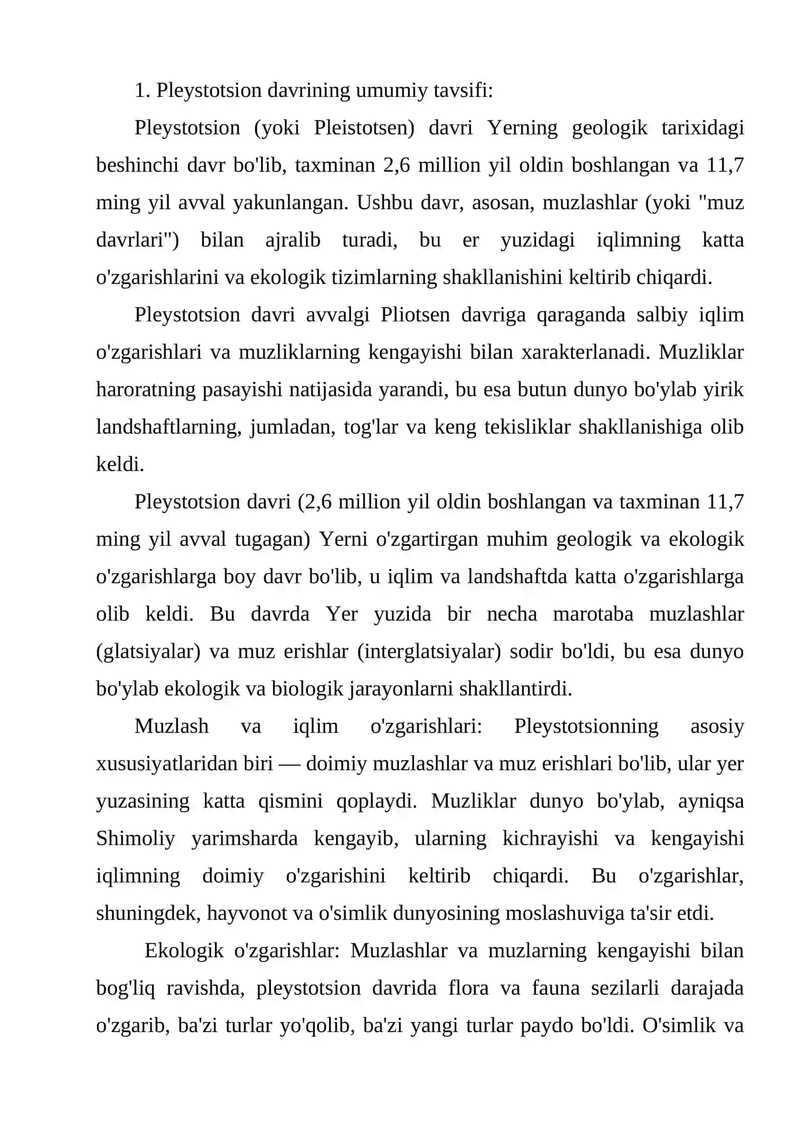 Pleystotsion davrining preodizatsiyasi va umumiy tavsif 2
