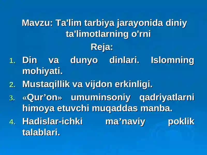 Ta'lim tarbiya jarayonida diniy ta'limotlarning o'rni 2