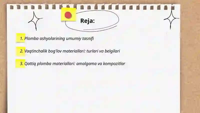 Plomba ashyolari tasnifi, vaqtinchalik bog'lov materiallari 2