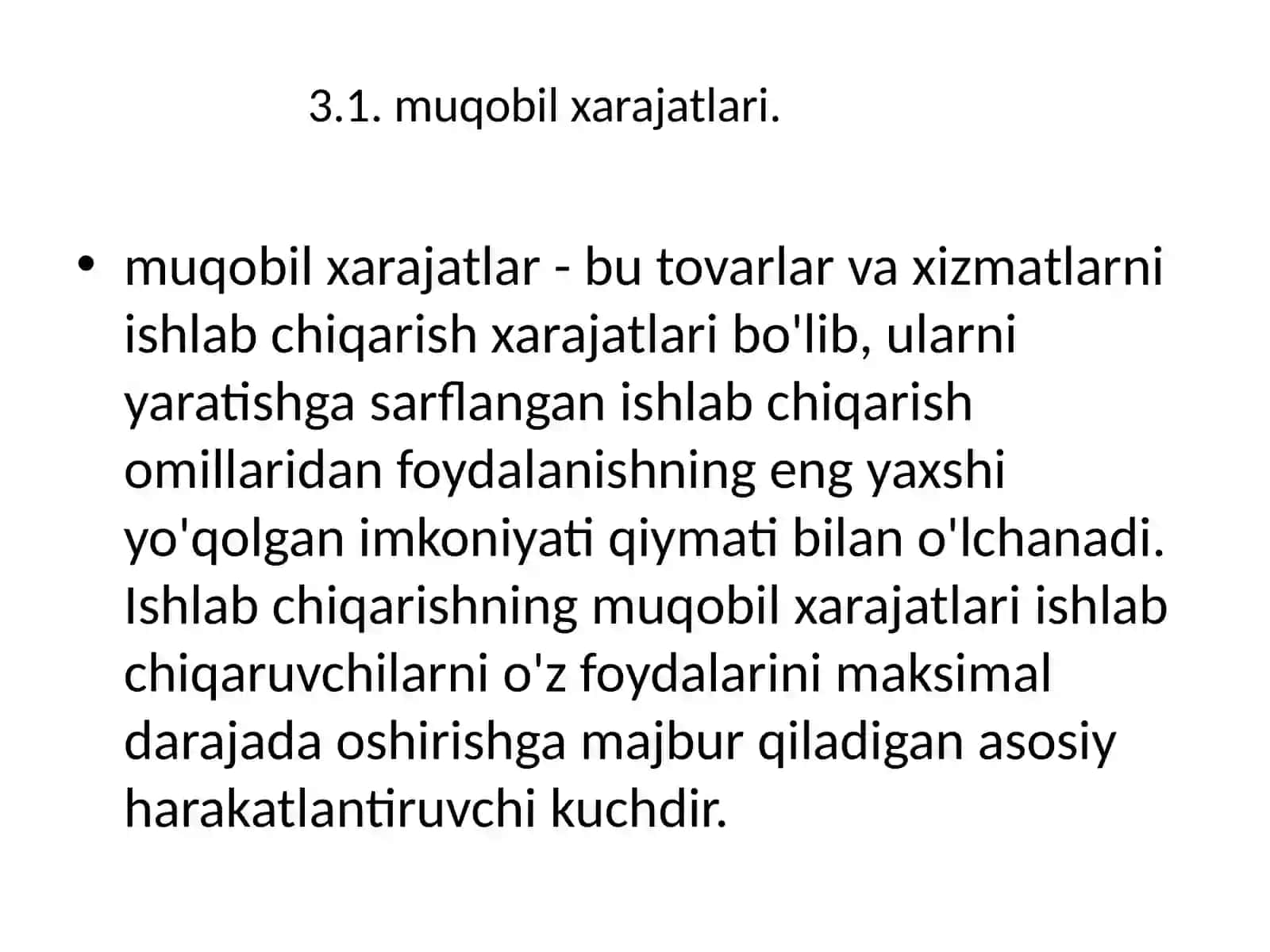 Ishlabchiqarish muqobilxarajatlari 2