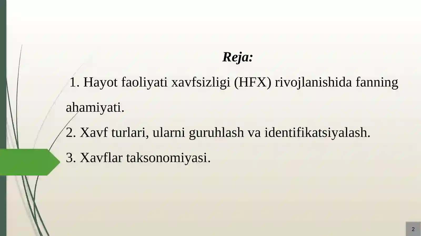 Hayot faoliyati xavfsizligi (HFX) rivojlanishida fanningahamiyati 2