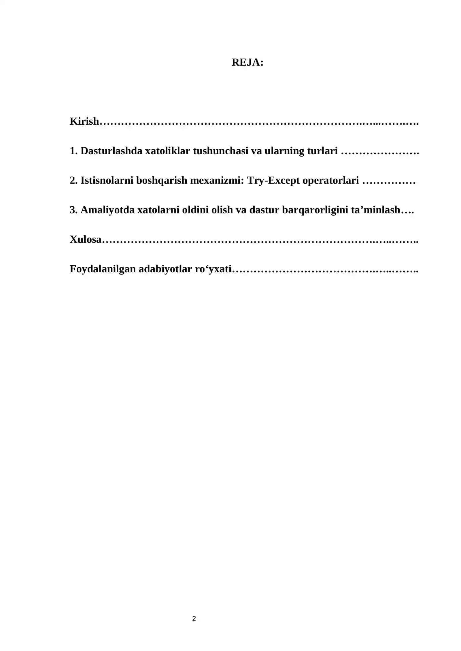 Istisnolarni qayta ishlash:Xatolarni oldini olish try -exceptdan foydalanish 2