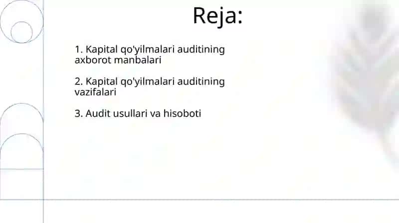 Kapital qo'yilmalari auditining axborot manbalari va vazifalari 2