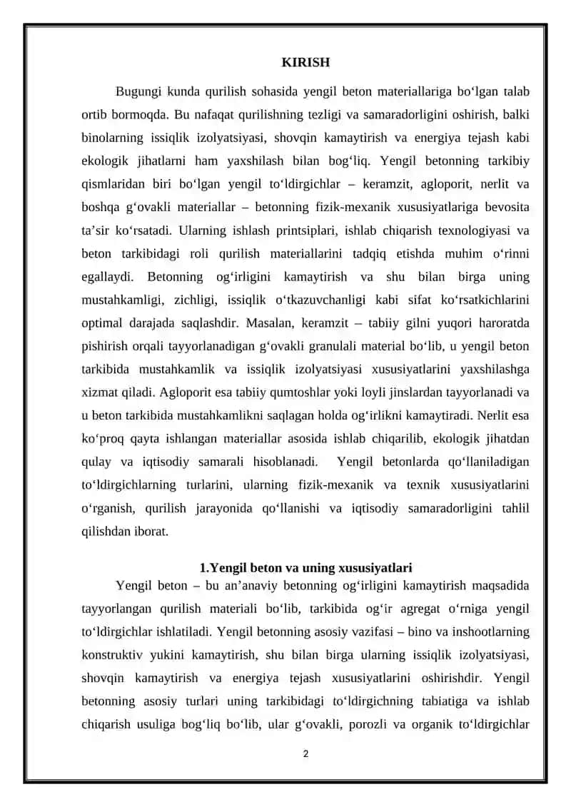 Yengil to‘ldirgichlar (keramzit agloporit nerlit) 2