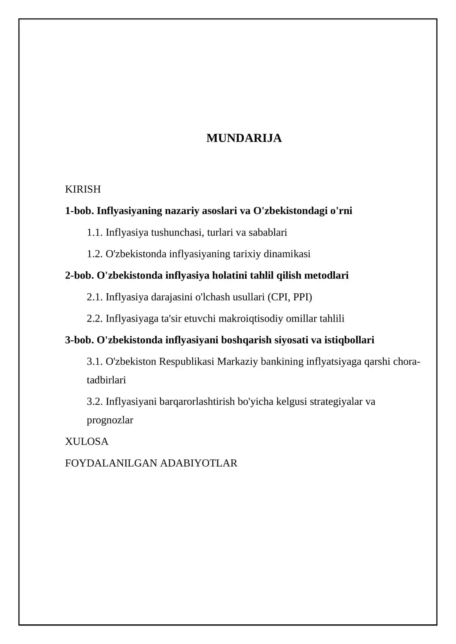 Inflyasiya: O`zbekistonda inflyatsion holat va uni tahlil qilish 2