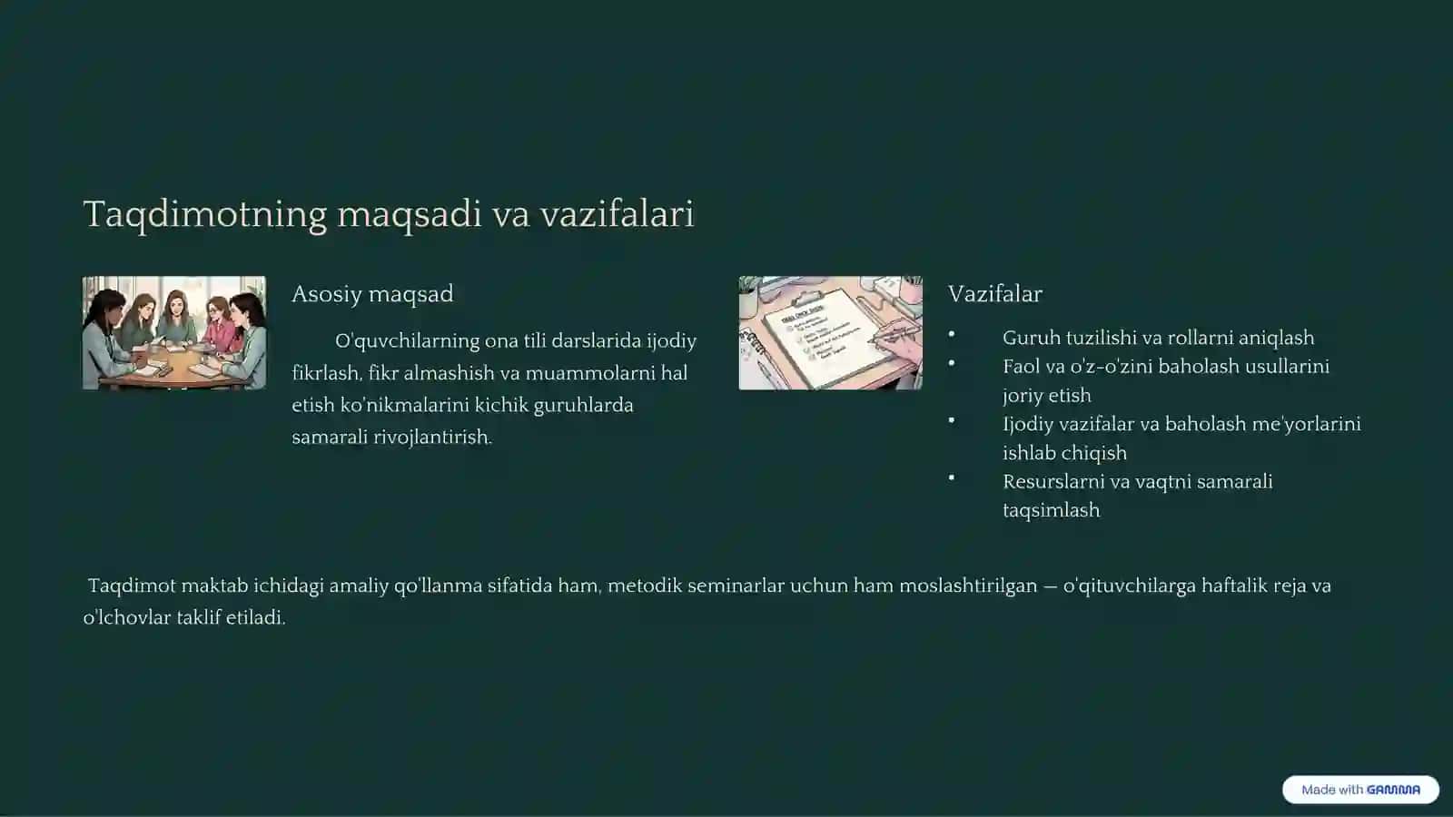 Ona tili ta'limida ijodiy fikrlashni rivojlantirish: Kichik guruhlar samaradorligi 2