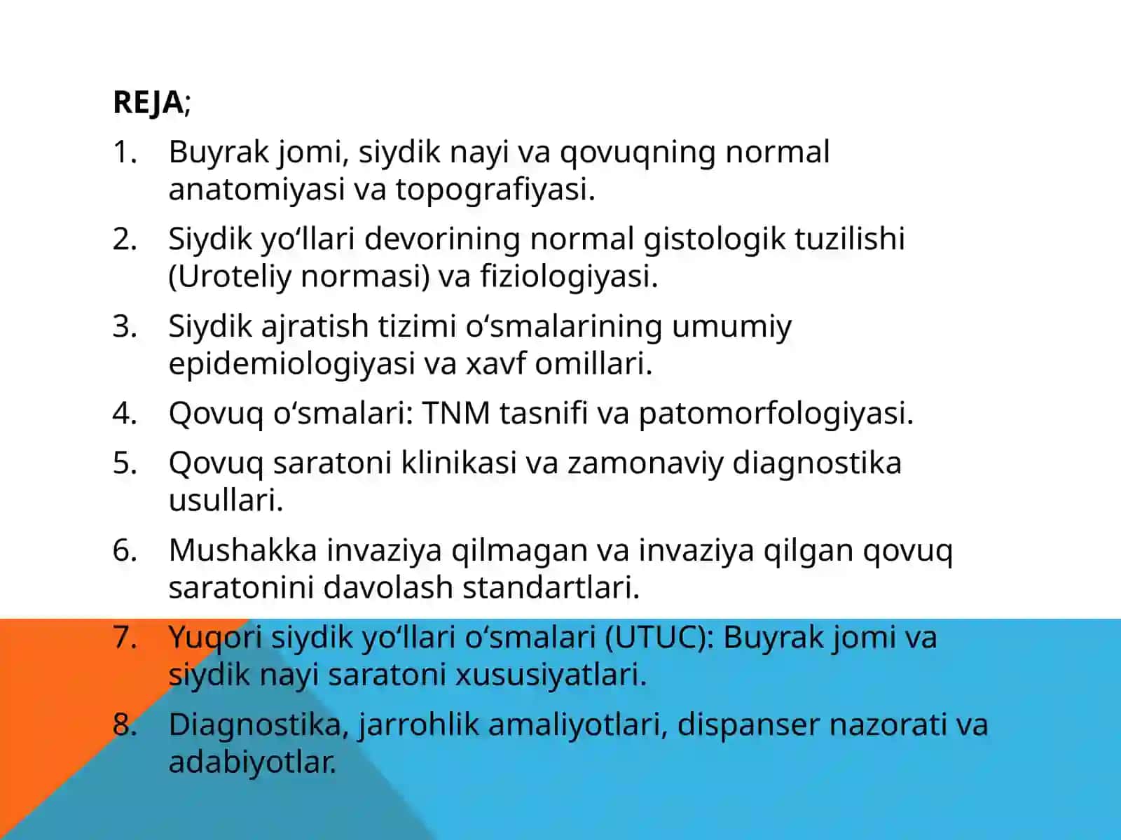 Qovuq, buyrak jomi va siydik nayi o'smalari 2