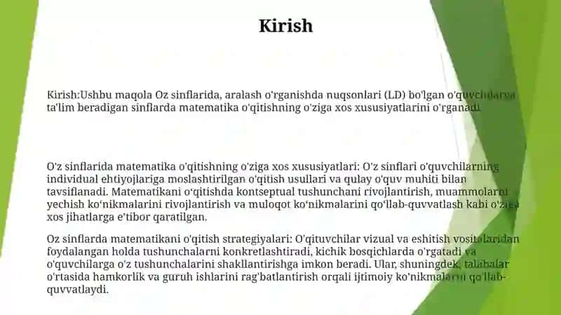 Oz Komplektli Maktablarda Matematika Õqitish Xususiyatlari 2