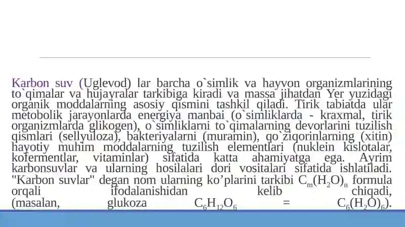 Tibbiy kimyo fanining karbonsuvlar mavzusi 2