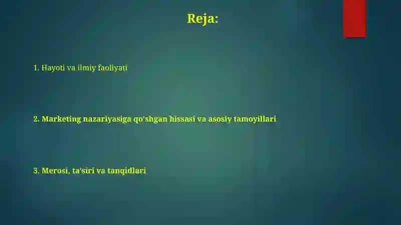 Flip Kotler haqida uning hayoti va ilmiy ishlari kansepsiyasi 2