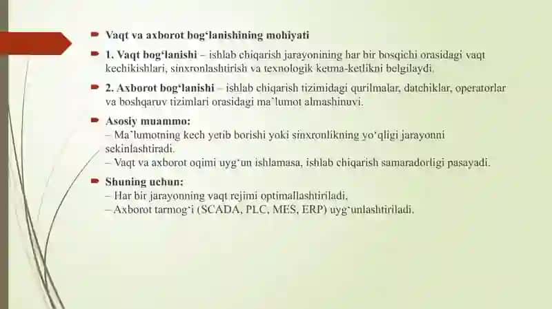 Avtomatlashtirilgan ishlab chiqarishda vaqt va axborot bog‘lanishlarini optimallashtirish 2