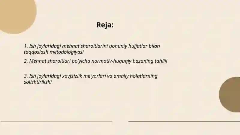 Ish joylaridagi mehnat sharoitini me'yoriy hujjatlar bilan taqqoslash 2