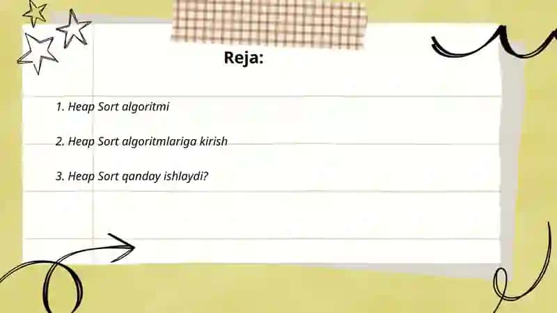Asosiy saralash algoritmlarini amalga oshirish. Heap Sort haqida. 2
