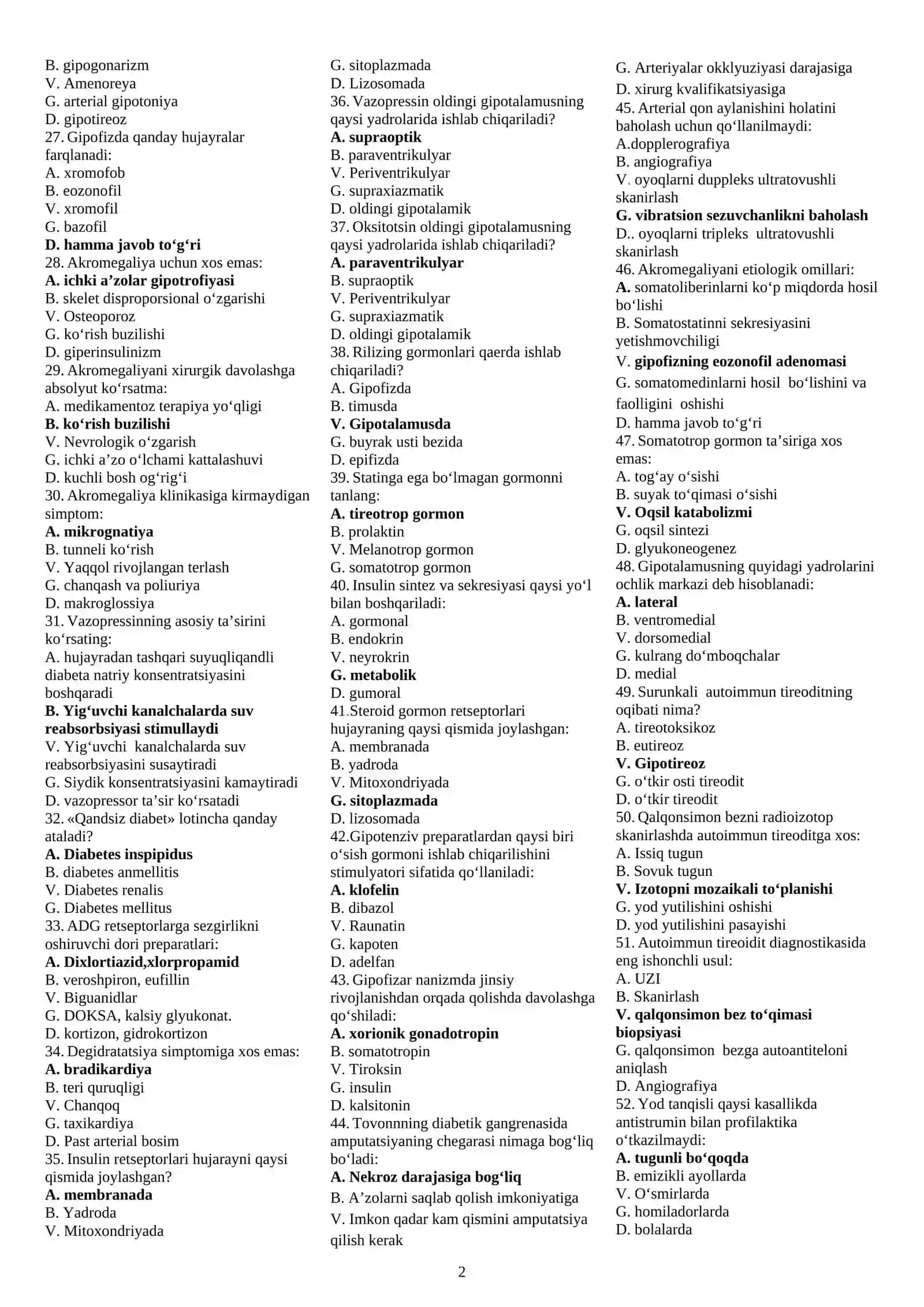ENDOKRINOLOGIYA MAGISTRATURA VA KLINIK ORDINATURAGA KIRISH TESTLARI 1000 TA2026 YIL 2