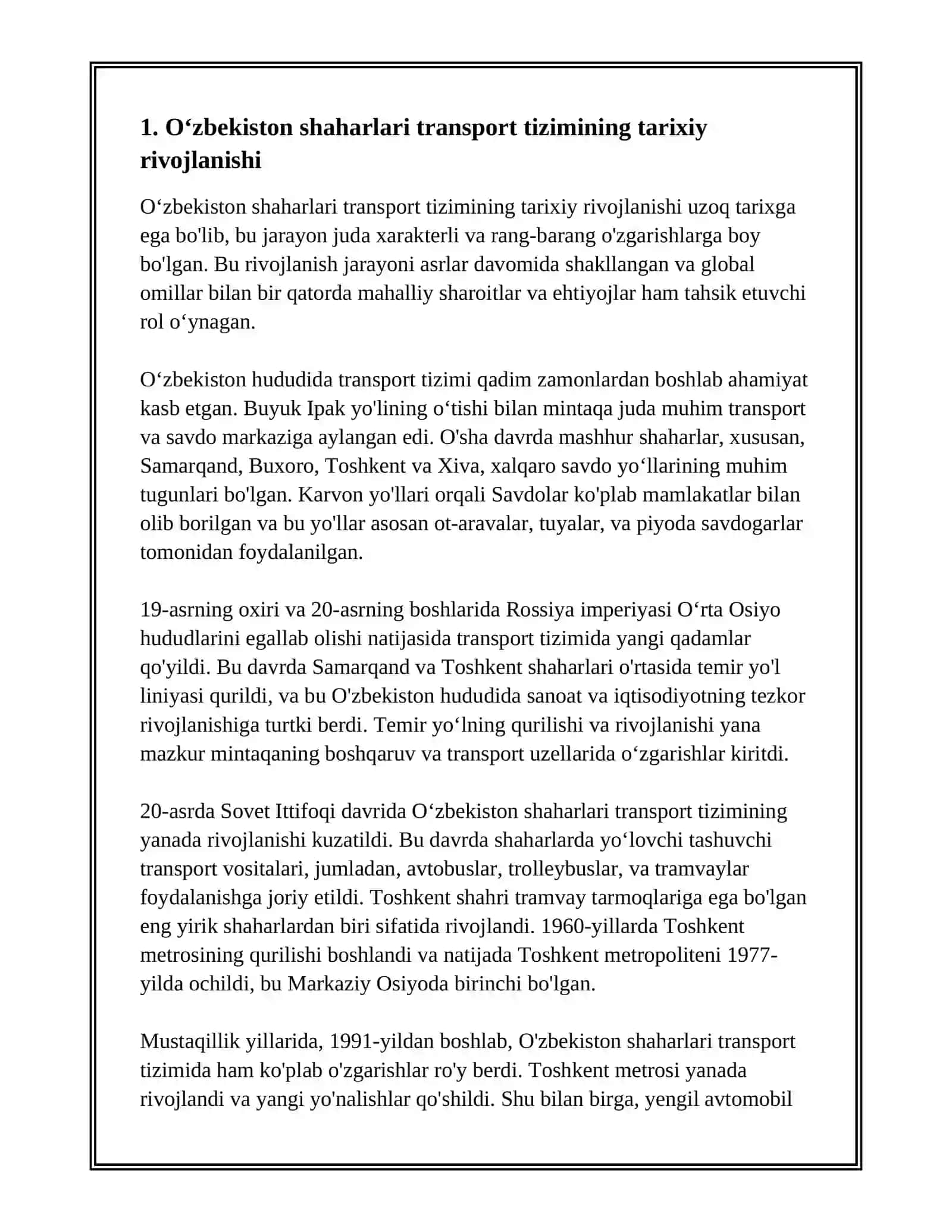 O‘ZBEKISTON SHAHARLARIDA TRANSPORT TIZIMINI REJALASHTIRISH TAJRIBASI 2